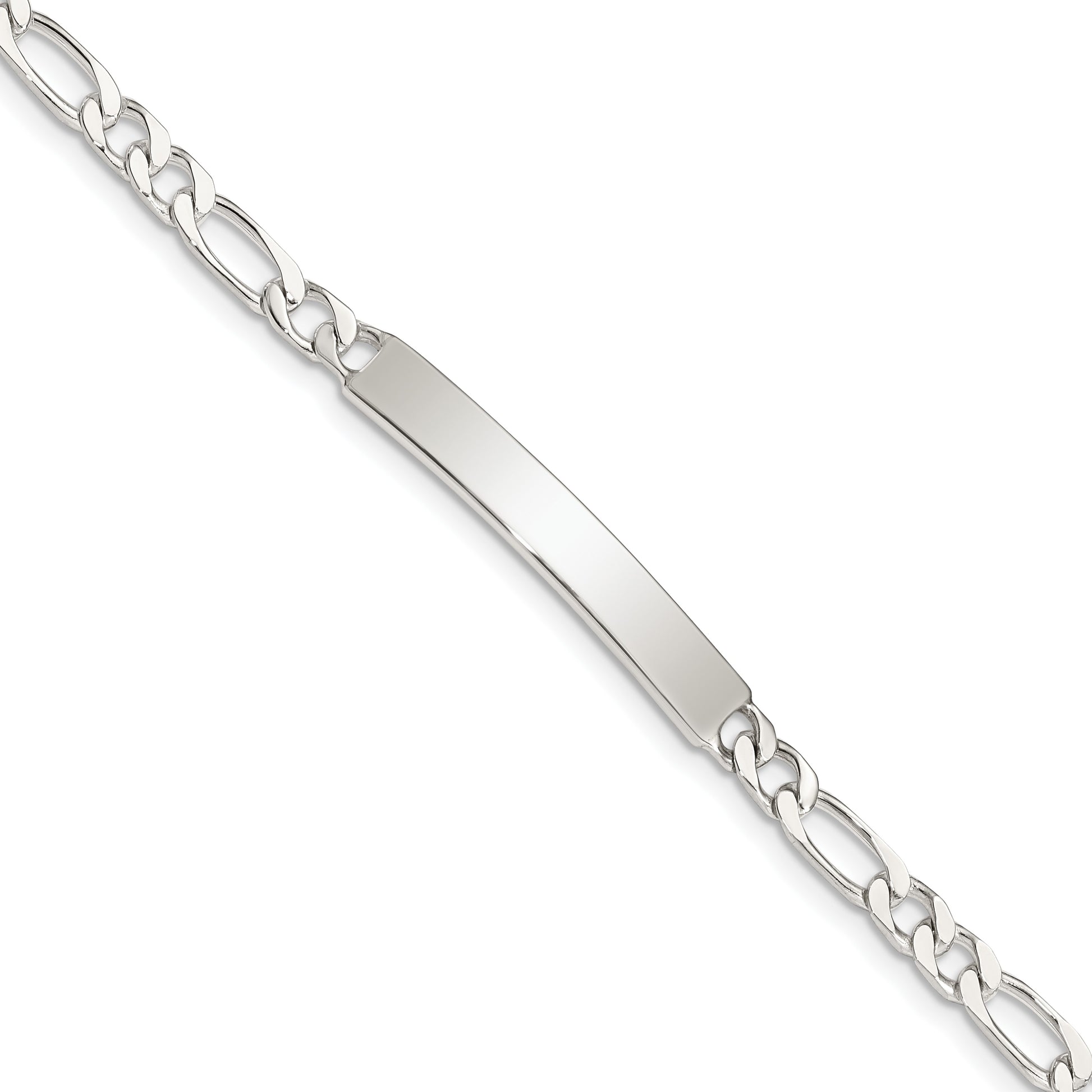 Sterling Silver 8inch Polished Engraveable Figaro Link ID Bracelet