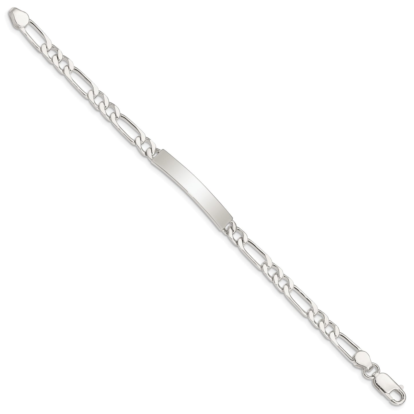 Sterling Silver 8inch Polished Engraveable Figaro Link ID Bracelet