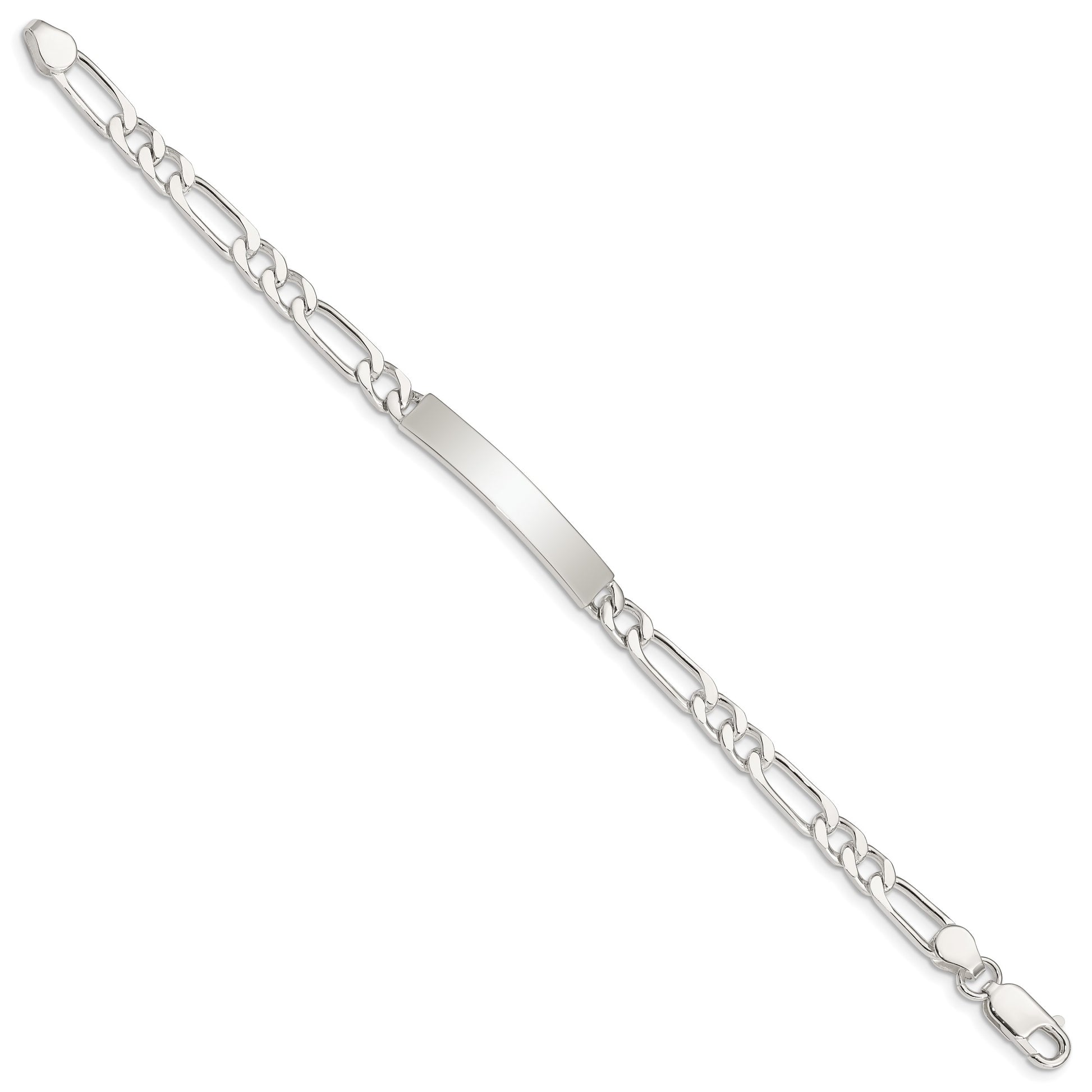 Sterling Silver 8inch Polished Engraveable Figaro Link ID Bracelet