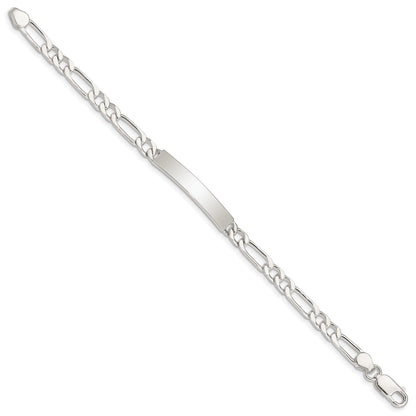Sterling Silver 8inch Polished Engraveable Figaro Link ID Bracelet