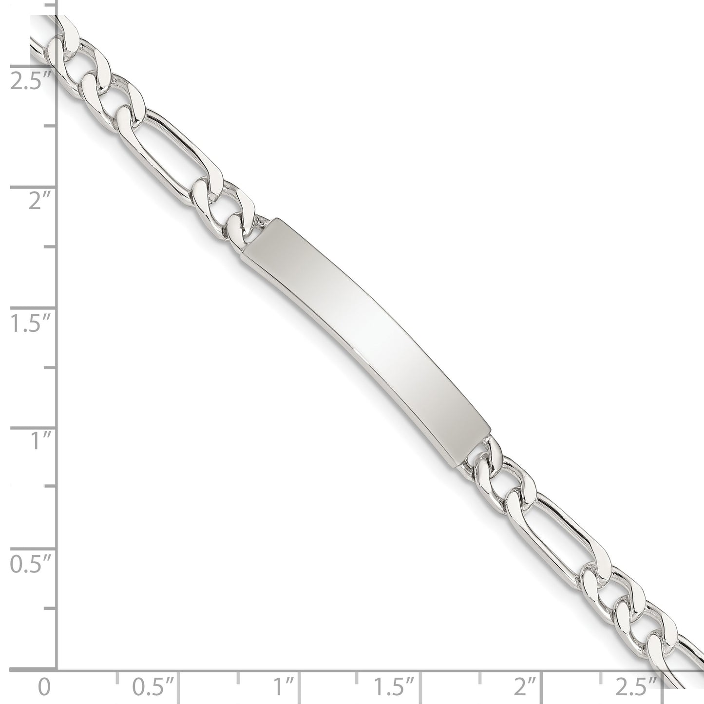 Sterling Silver 8inch Polished Engraveable Figaro Link ID Bracelet