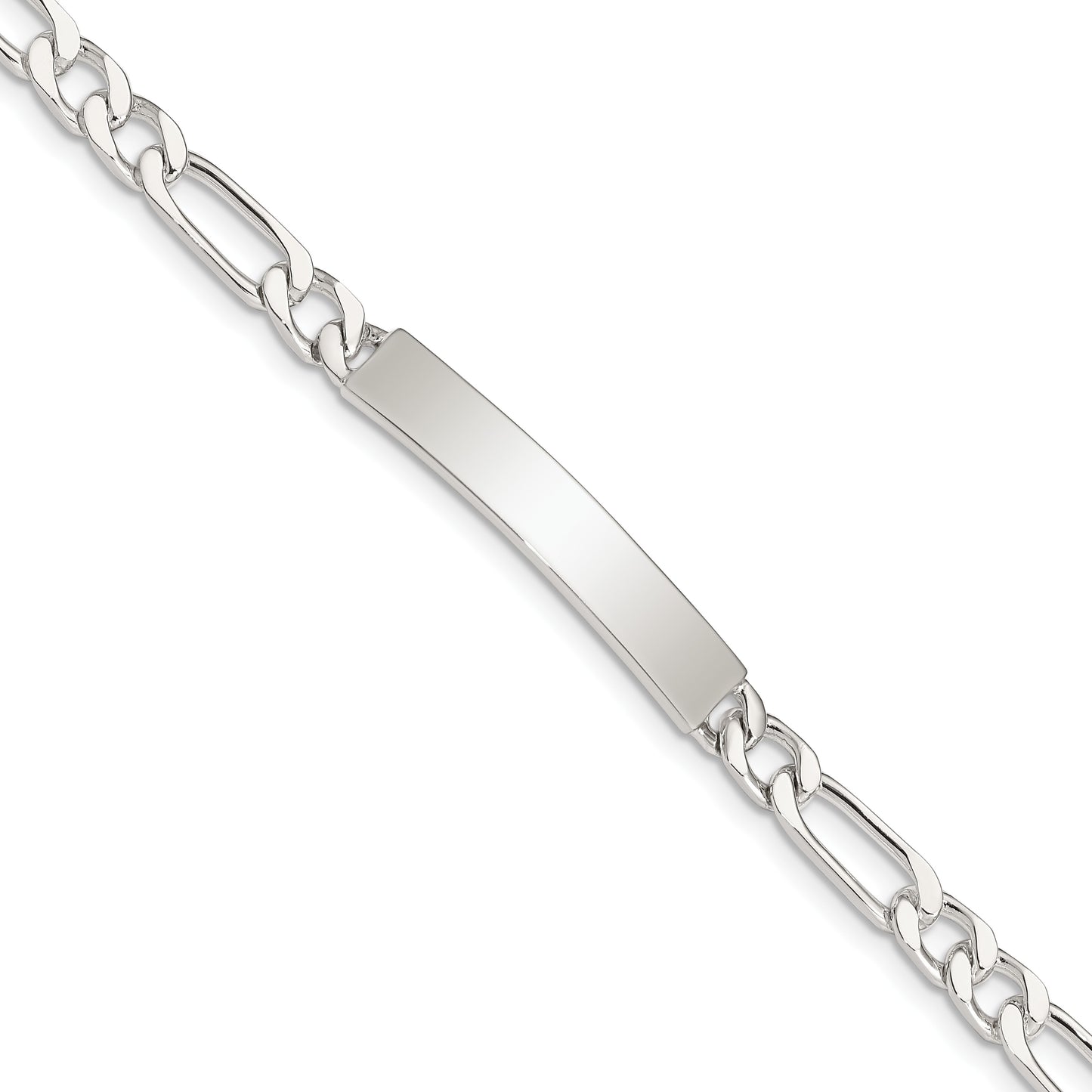 Sterling Silver 8inch Polished Engraveable Figaro Link ID Bracelet