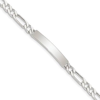 Sterling Silver 8inch Polished Engraveable Figaro Link ID Bracelet