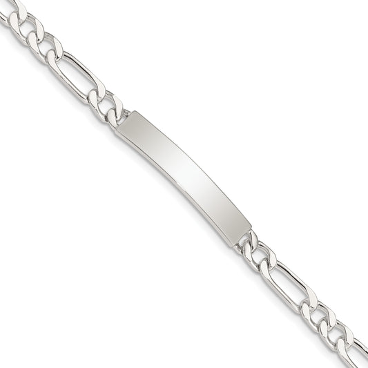 Sterling Silver 8inch Polished Engraveable Figaro Link ID Bracelet