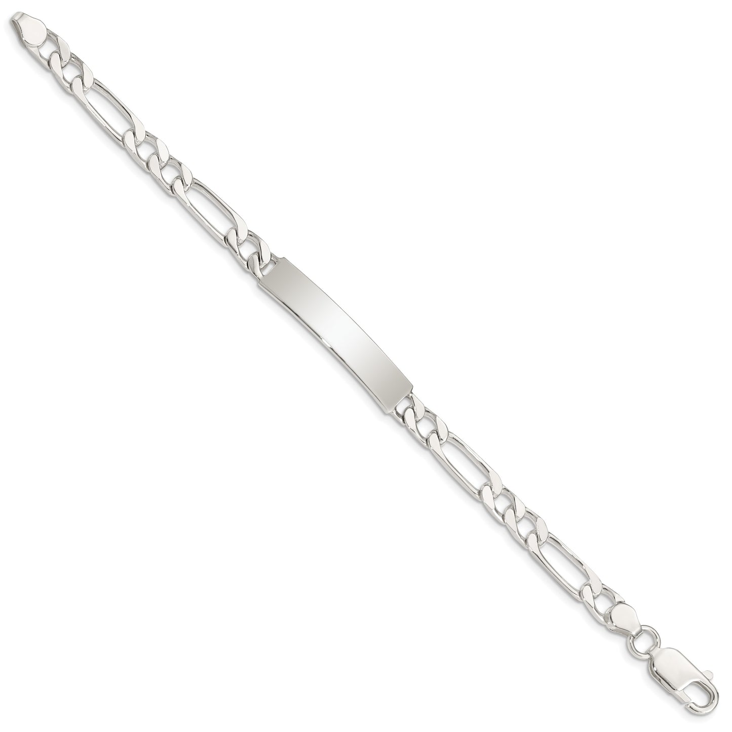 Sterling Silver 8inch Polished Engraveable Figaro Link ID Bracelet