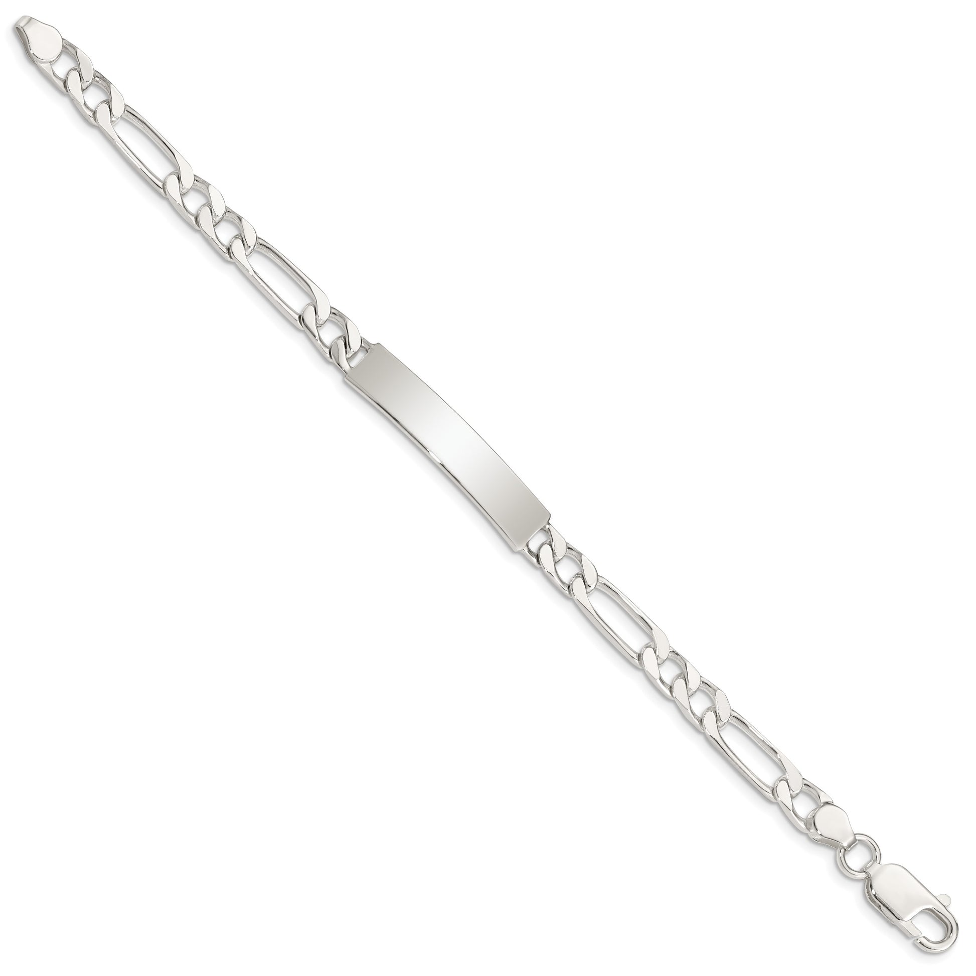 Sterling Silver 8inch Polished Engraveable Figaro Link ID Bracelet