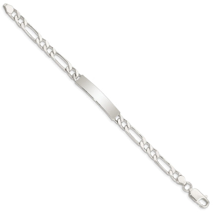 Sterling Silver 8inch Polished Engraveable Figaro Link ID Bracelet