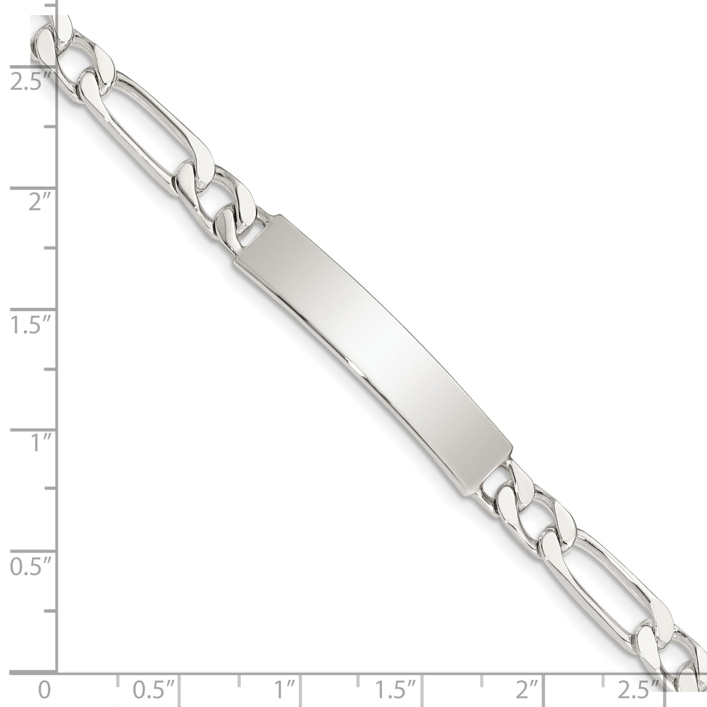 Sterling Silver 8inch Polished Engraveable Figaro Link ID Bracelet