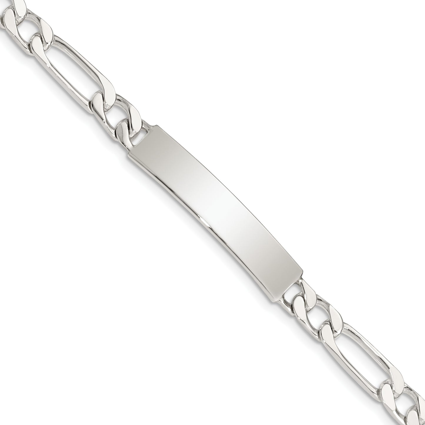 Sterling Silver 8inch Polished Engraveable Figaro Link ID Bracelet