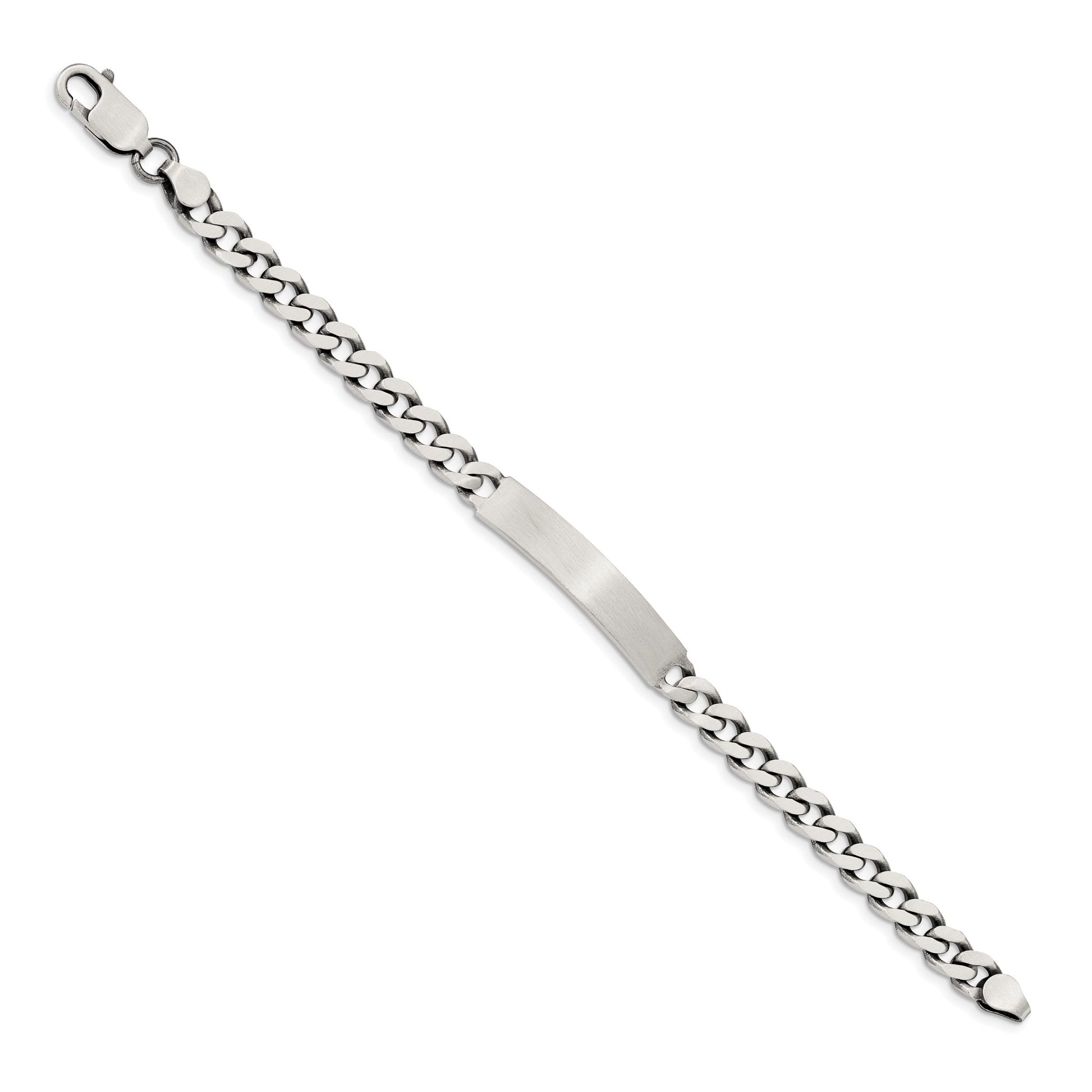 Sterling Silver 8inch Engraveable Antiqued Curb Link ID Bracelet