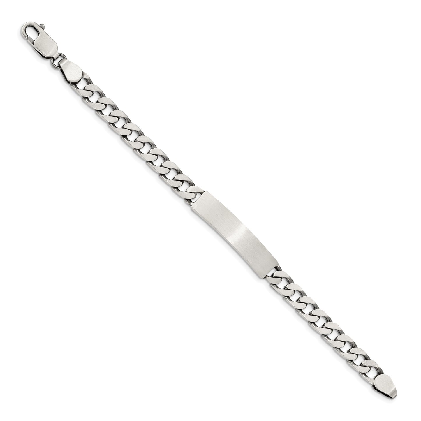 Sterling Silver Engravable Antiqued Curb Link 34x7mm Plate 8 inch ID Bracelet