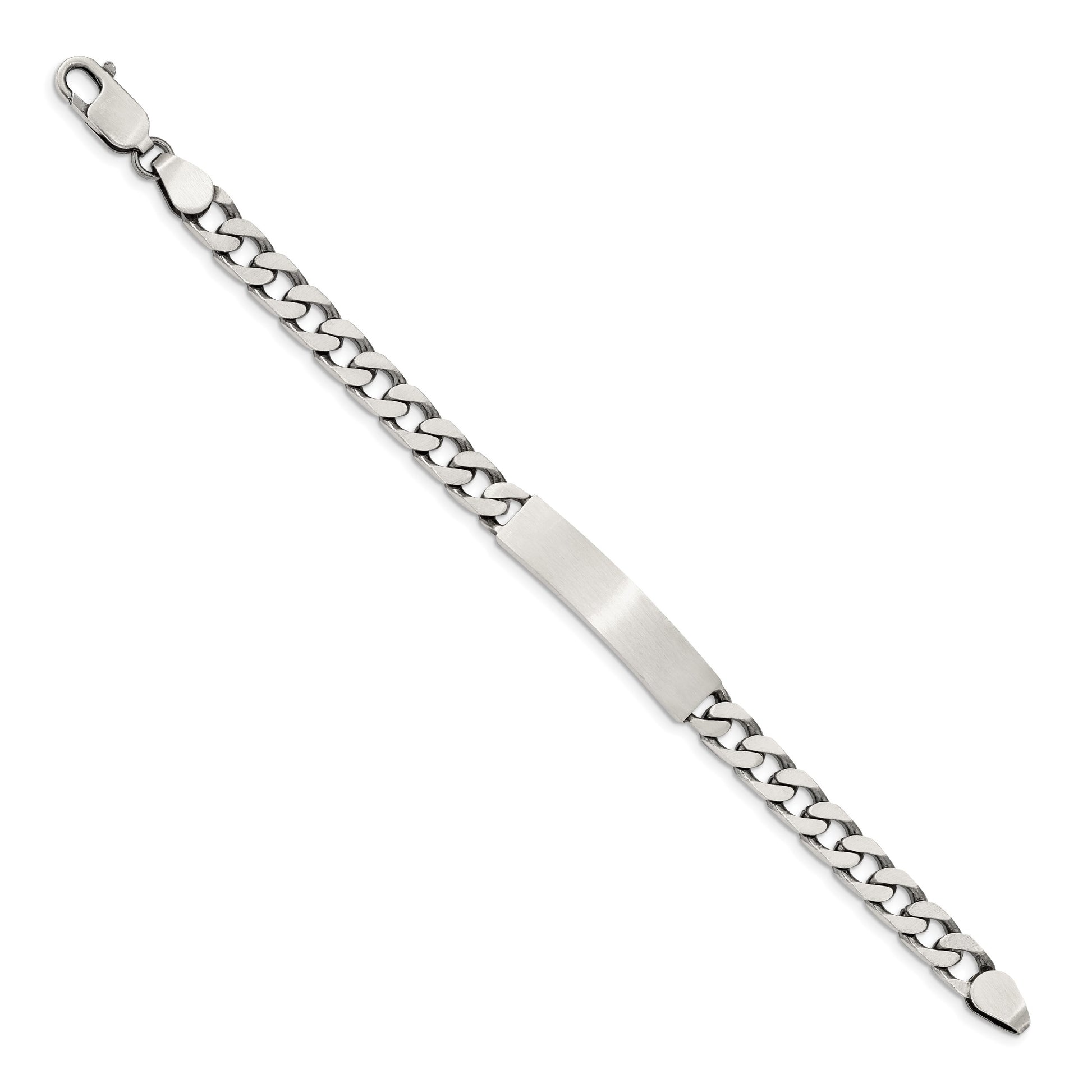 Sterling Silver Engravable Antiqued Curb Link 34x7mm Plate 8 inch ID Bracelet