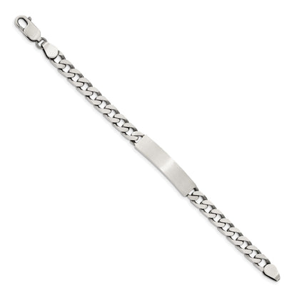 Sterling Silver Engravable Antiqued Curb Link 34x7mm Plate 8 inch ID Bracelet