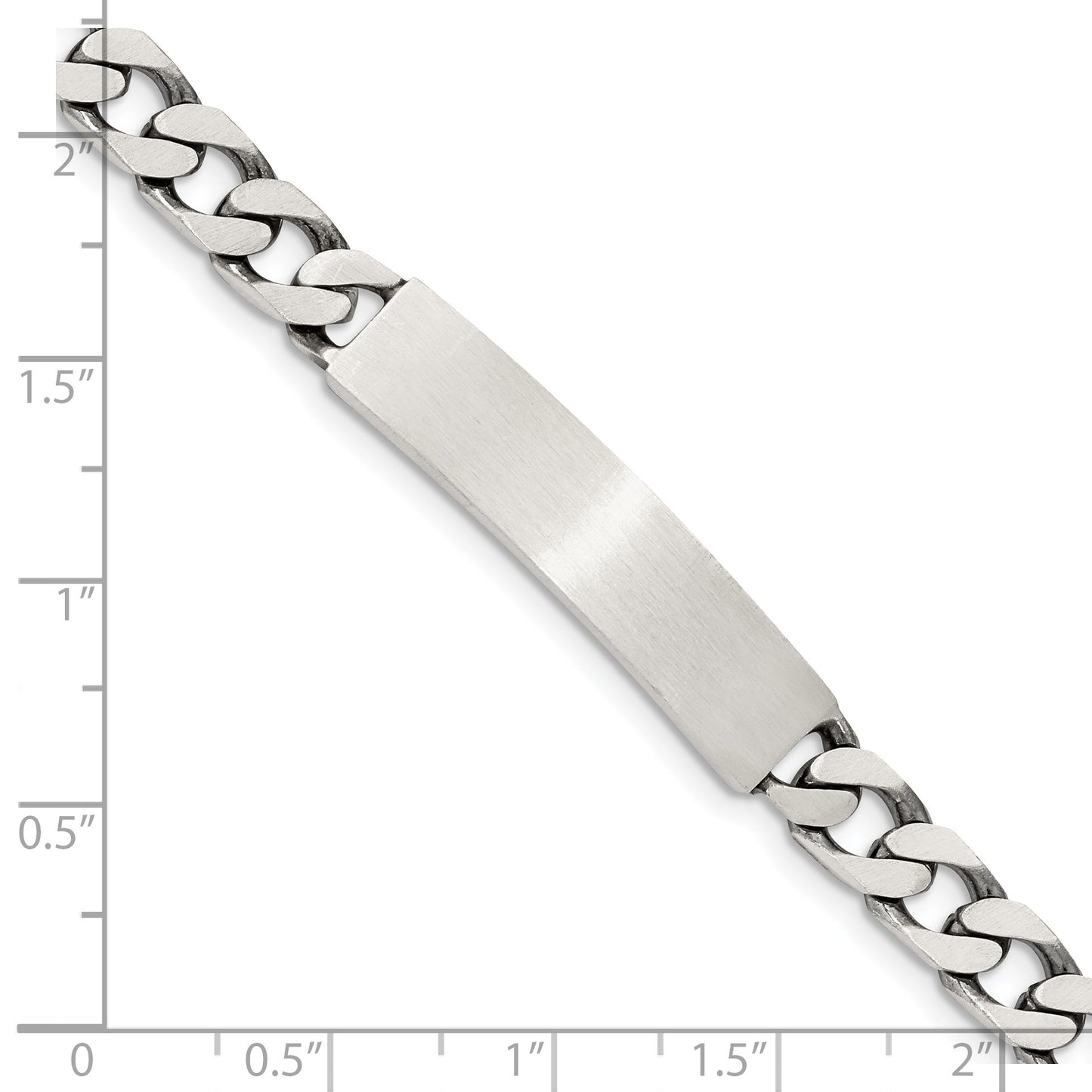 Sterling Silver Engravable Antiqued Curb Link 34x7mm Plate 8 inch ID Bracelet