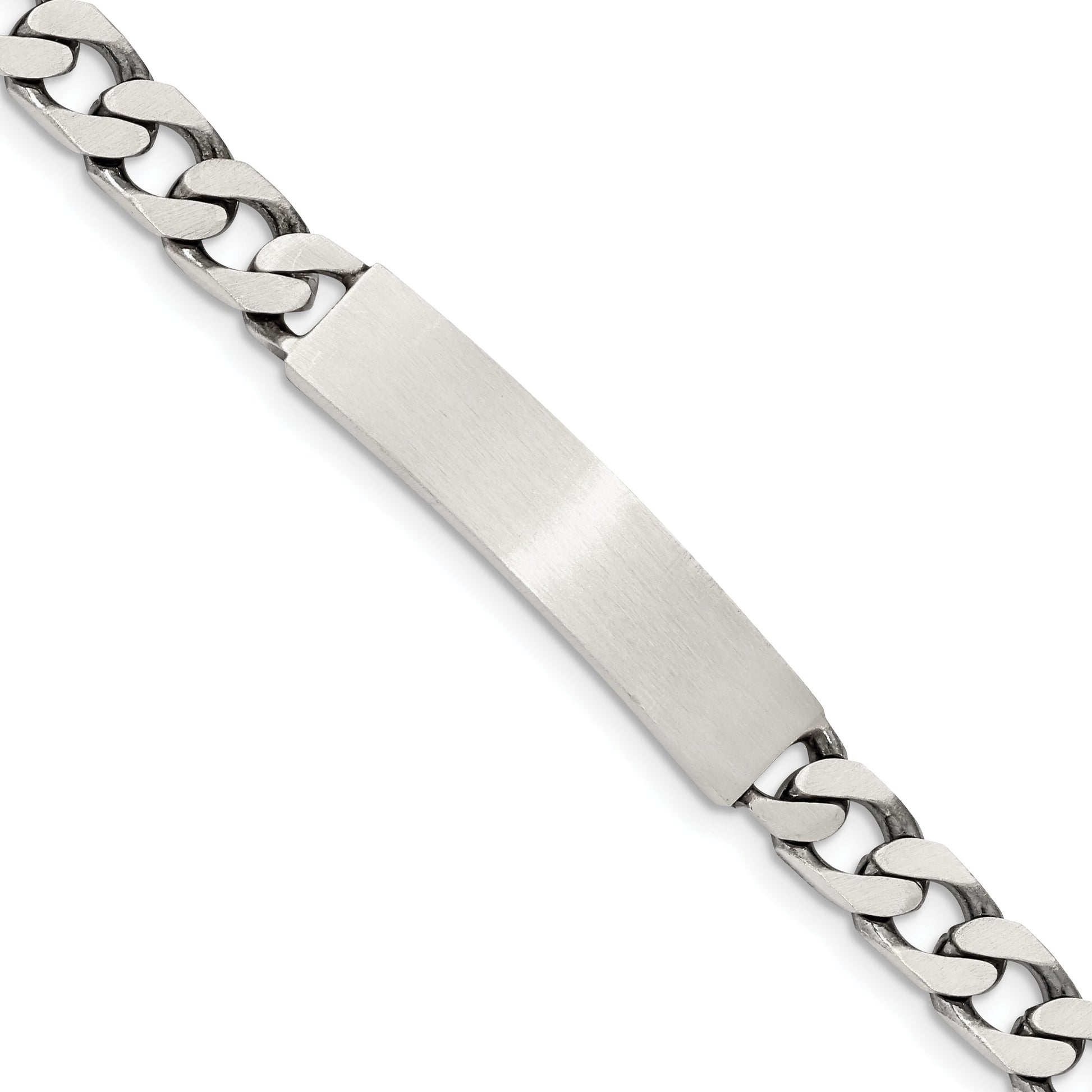 Sterling Silver Engravable Antiqued Curb Link 34x7mm Plate 8 inch ID Bracelet