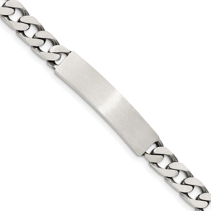 Sterling Silver Engravable Antiqued Curb Link 34x7mm Plate 8 inch ID Bracelet
