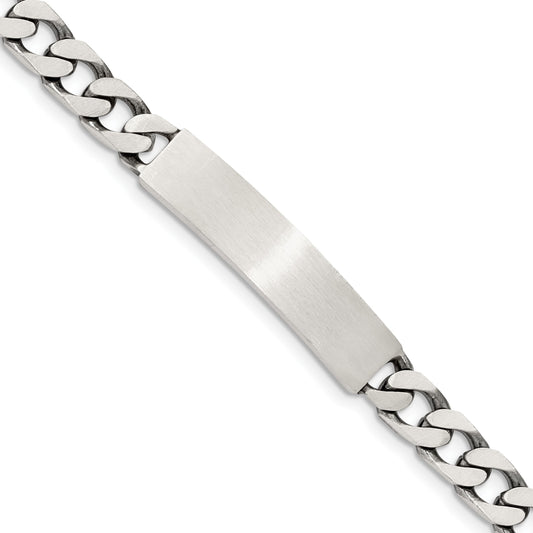 Sterling Silver Engravable Antiqued Curb Link 34x7mm Plate 8 inch ID Bracelet