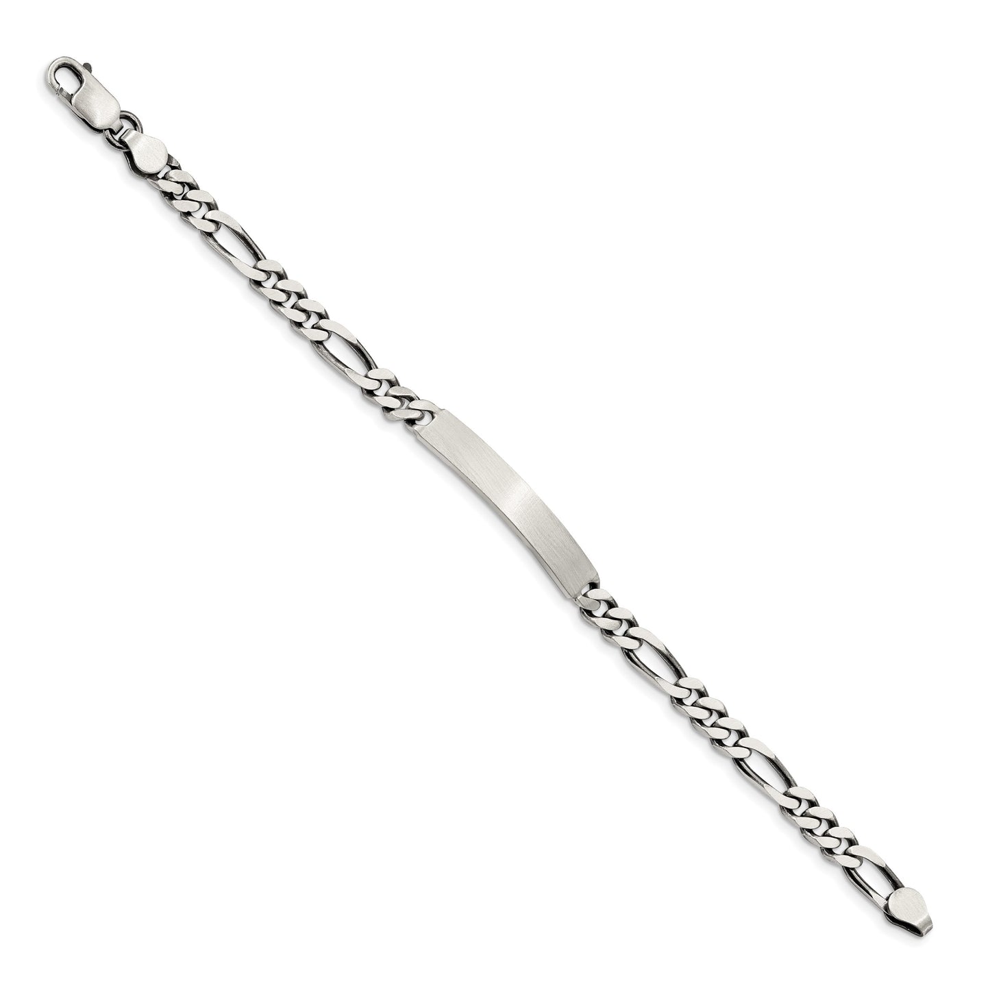 Sterling Silver 8inch Engraveable Antiqued Figaro Link ID Bracelet