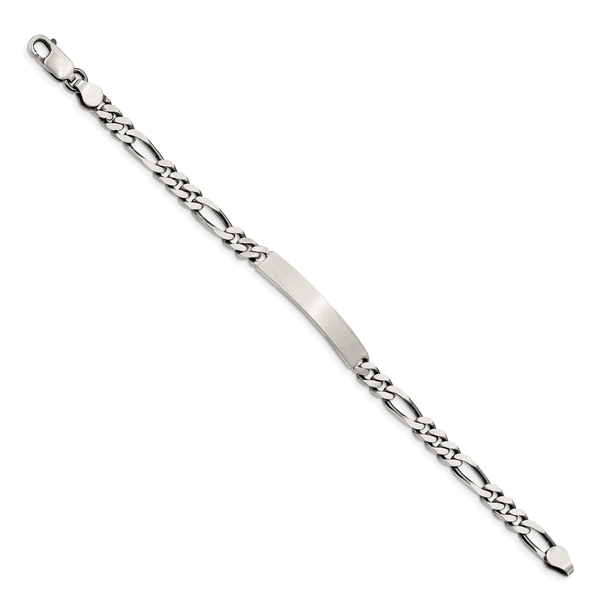 Sterling Silver 8inch Engraveable Antiqued Figaro Link ID Bracelet