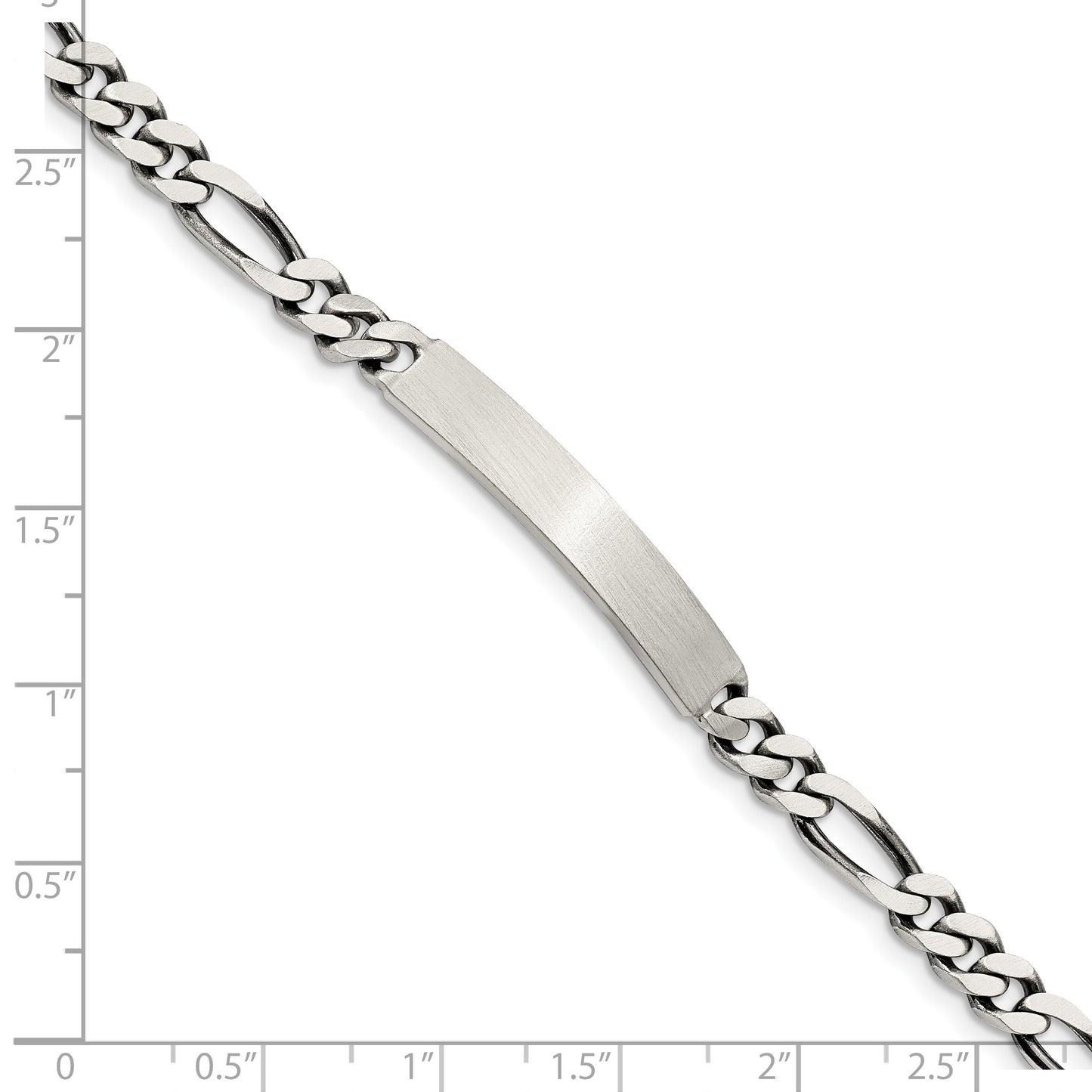 Sterling Silver 8inch Engraveable Antiqued Figaro Link ID Bracelet