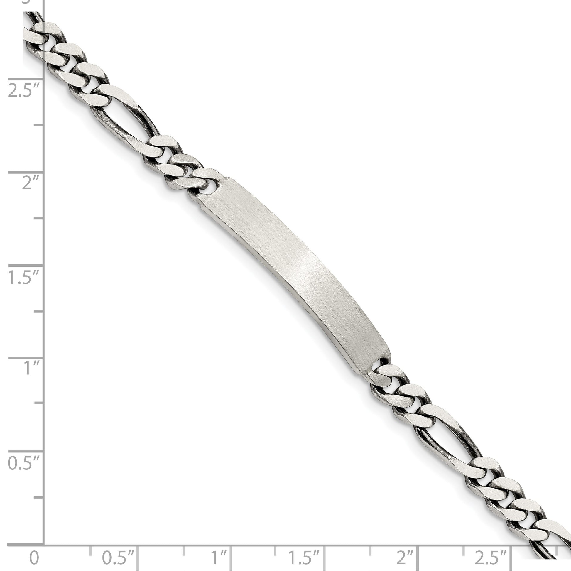 Sterling Silver 8inch Engraveable Antiqued Figaro Link ID Bracelet