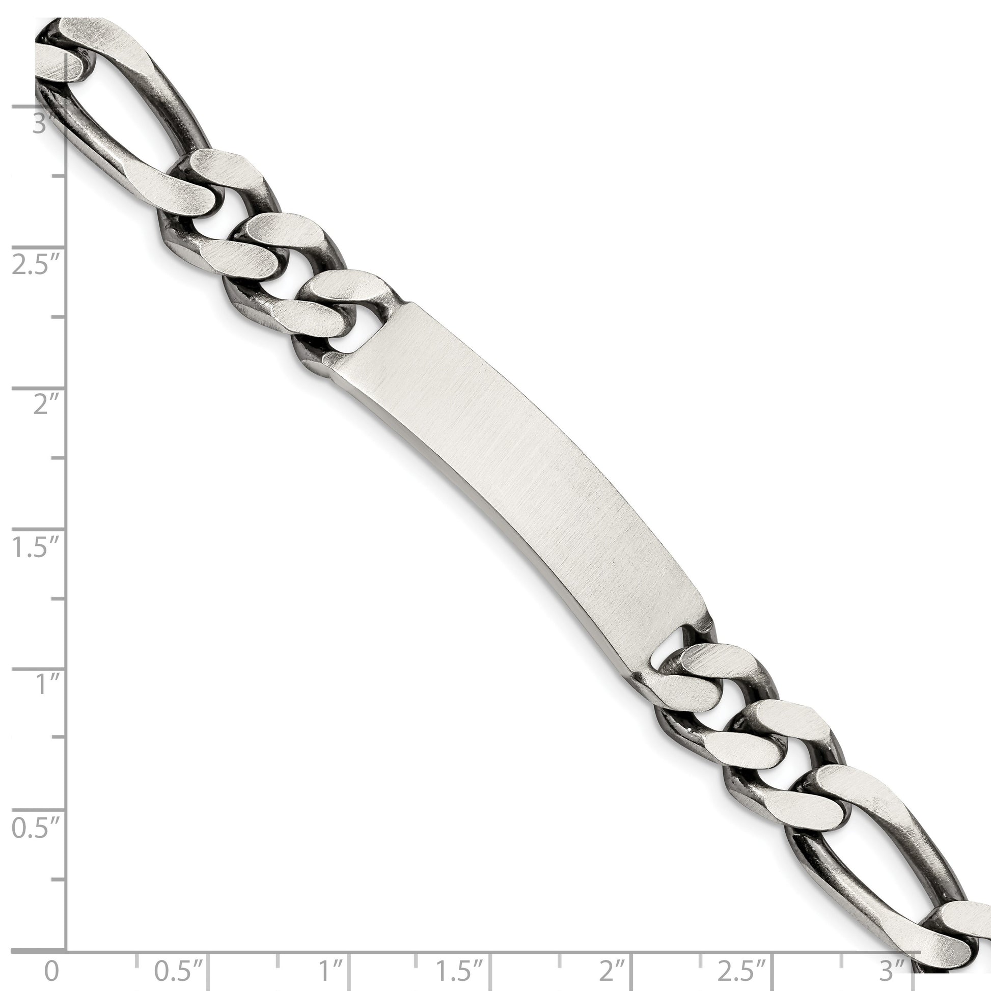Sterling Silver 8.5inch Engraveable Antiqued Figaro Link ID Bracelet
