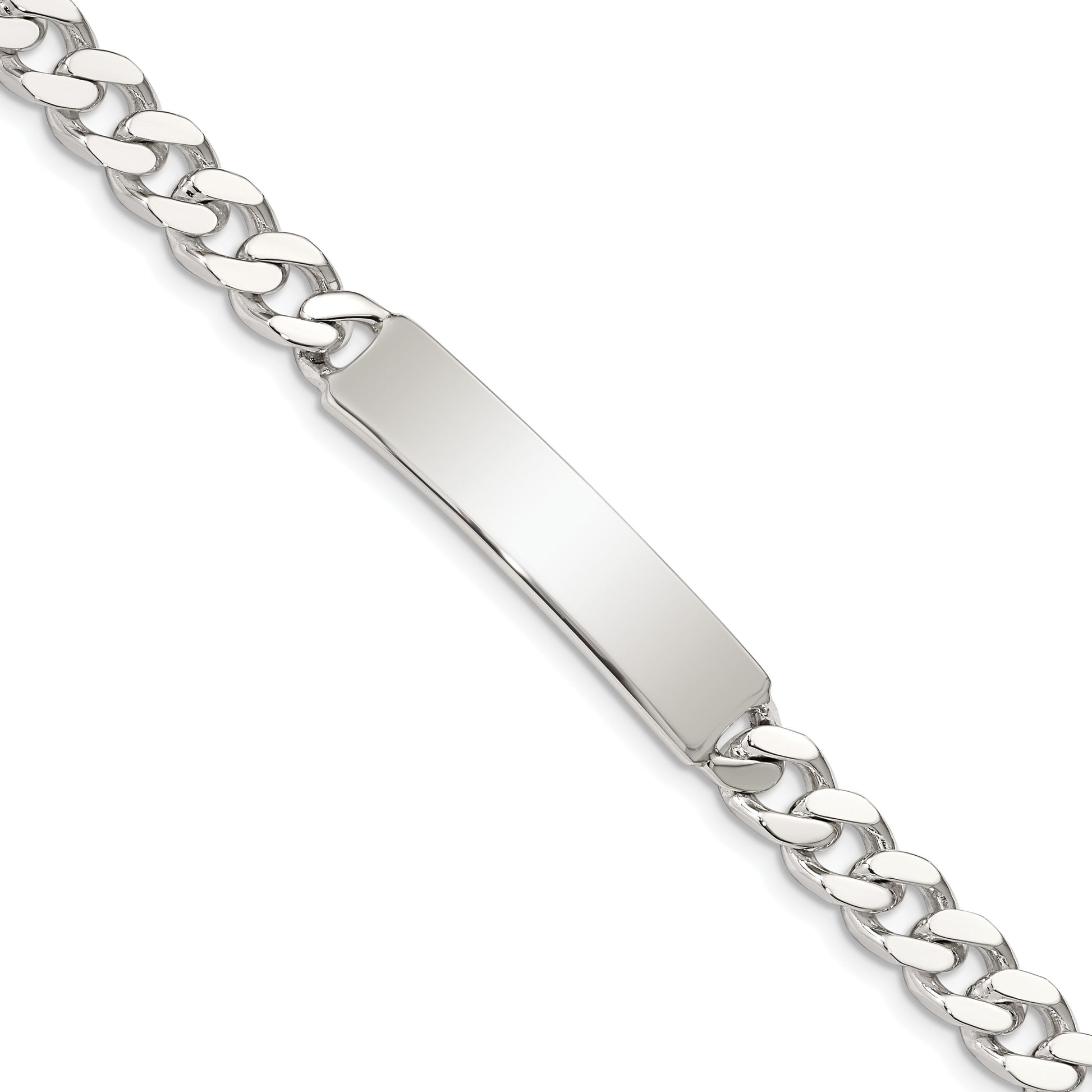 Sterling Silver 8inch Polished Engraveable Curb Link ID Bracelet