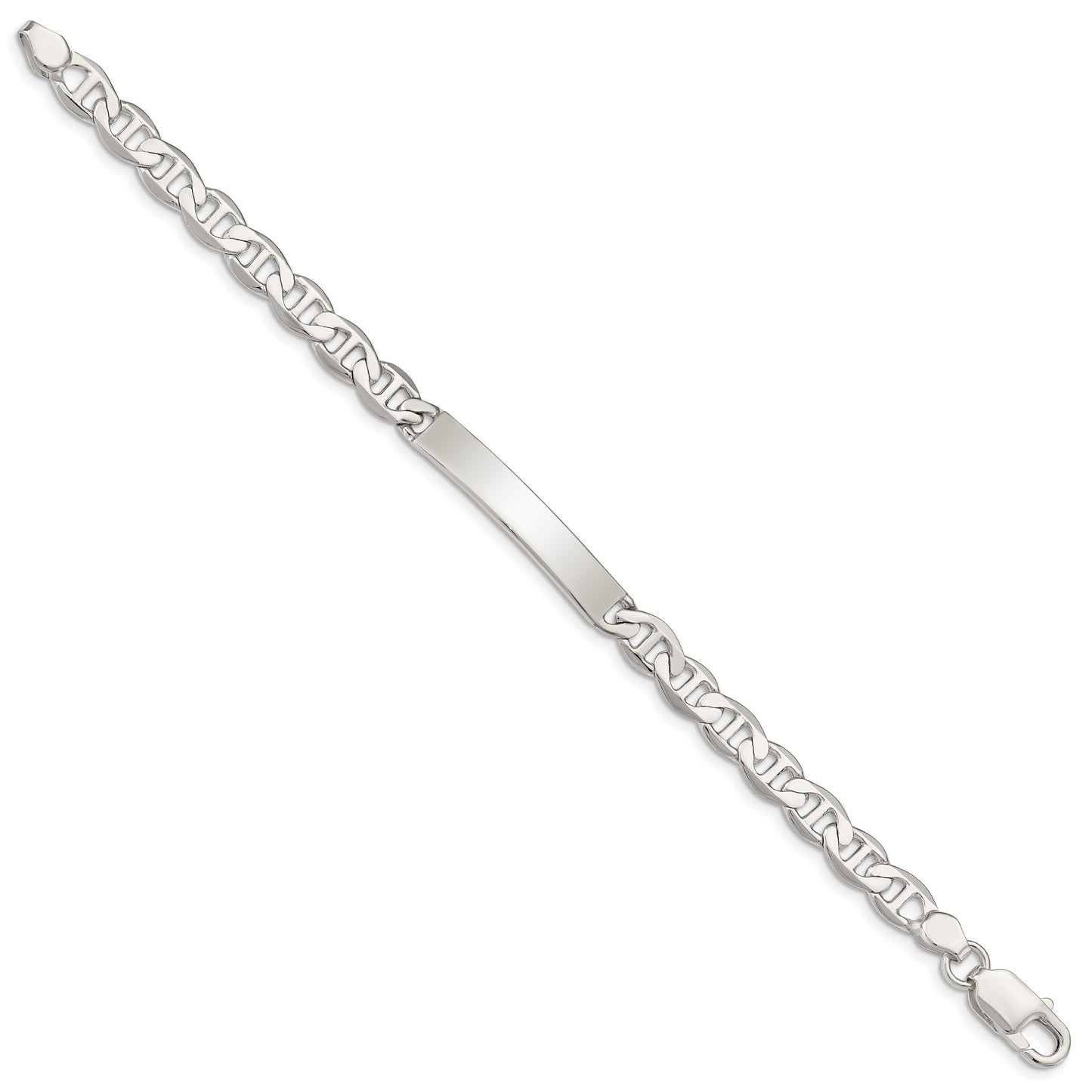 Sterling Silver Polished Engraveable Anchor Link ID Bracelet