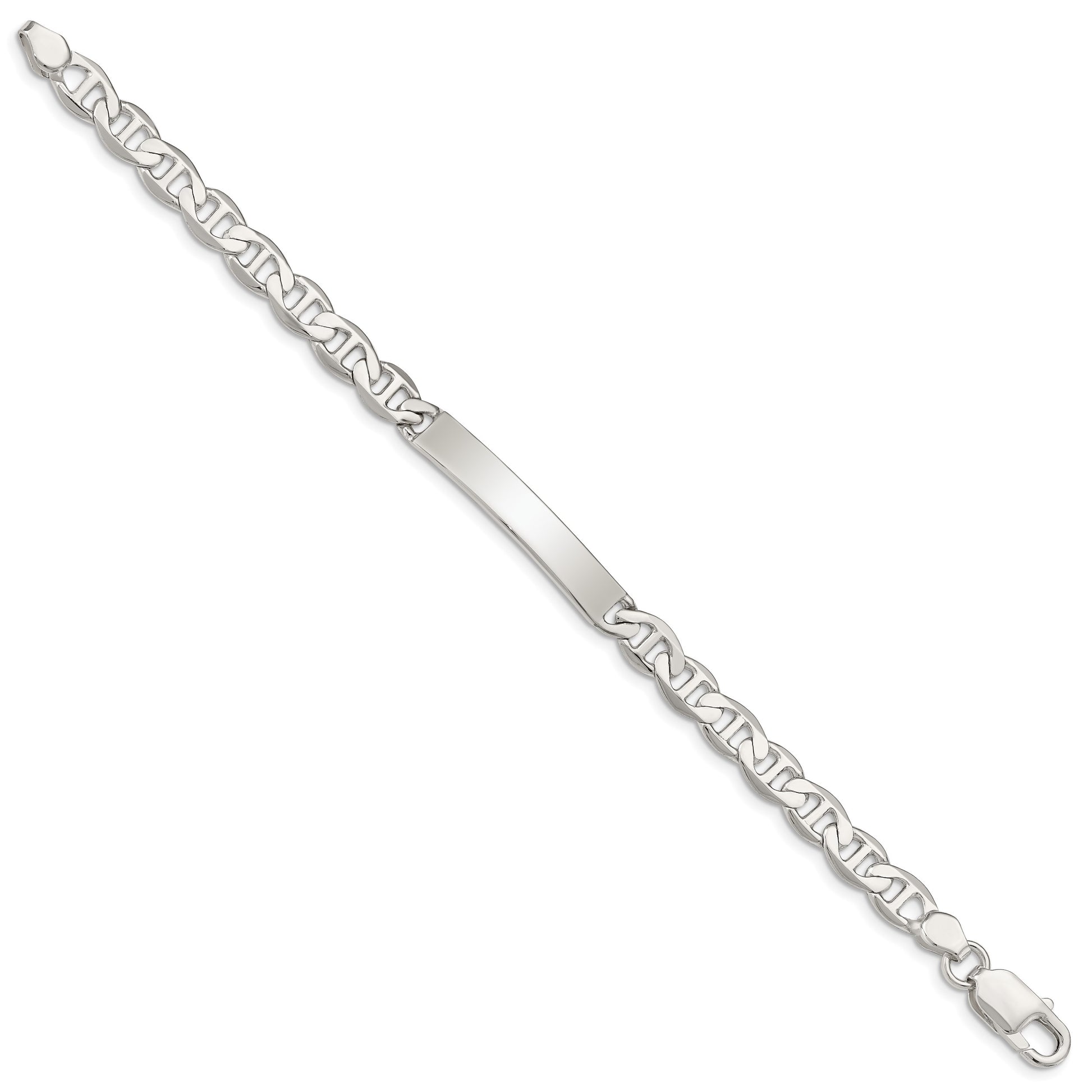 Sterling Silver Polished Engraveable Anchor Link ID Bracelet