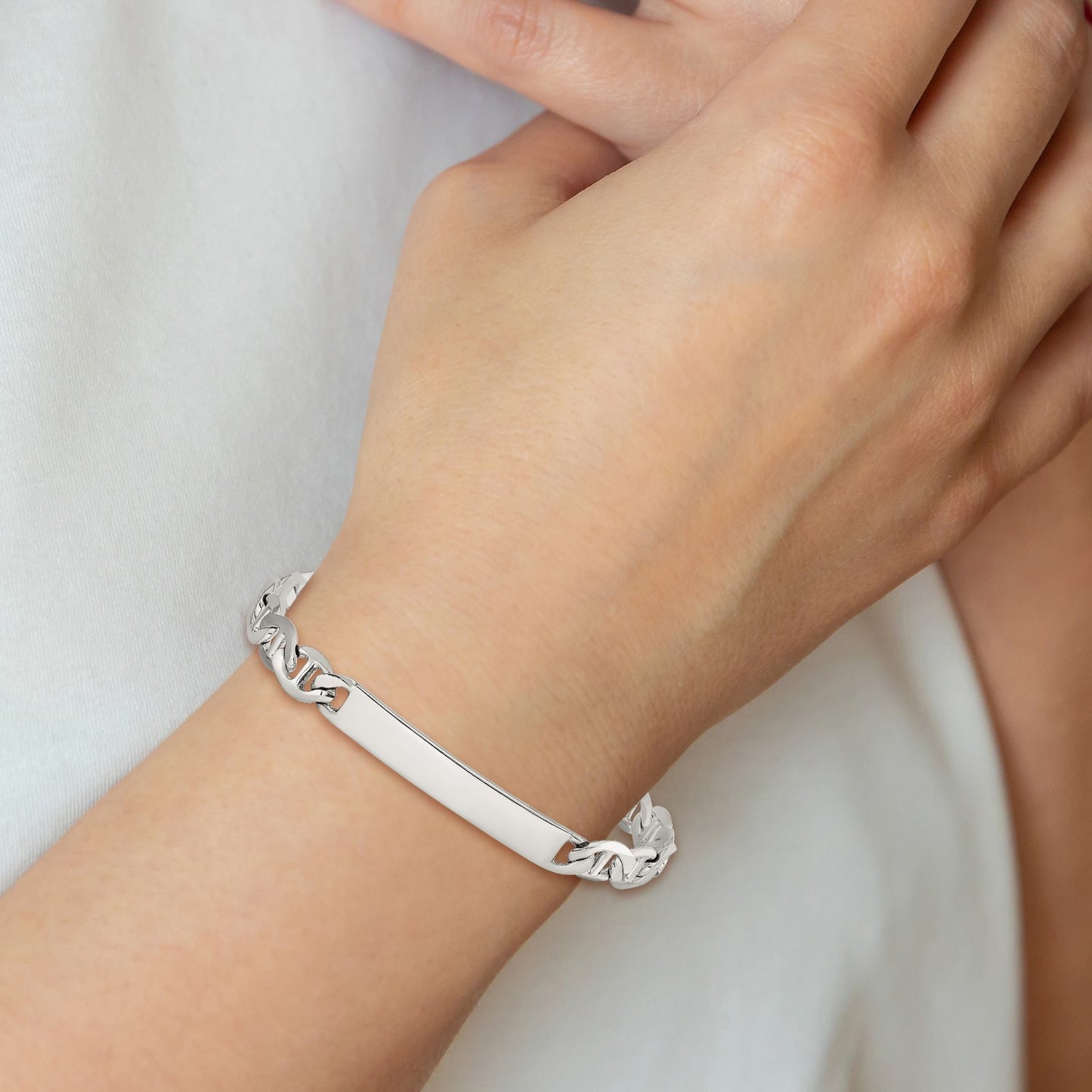 Sterling Silver Polished Engraveable Anchor Link ID Bracelet