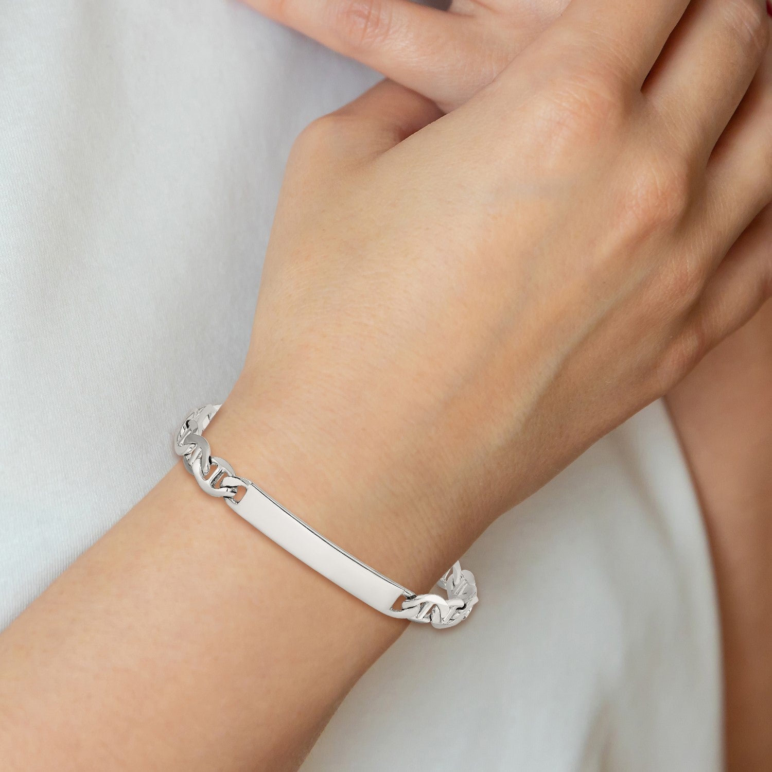 Sterling Silver Polished Engraveable Anchor Link ID Bracelet
