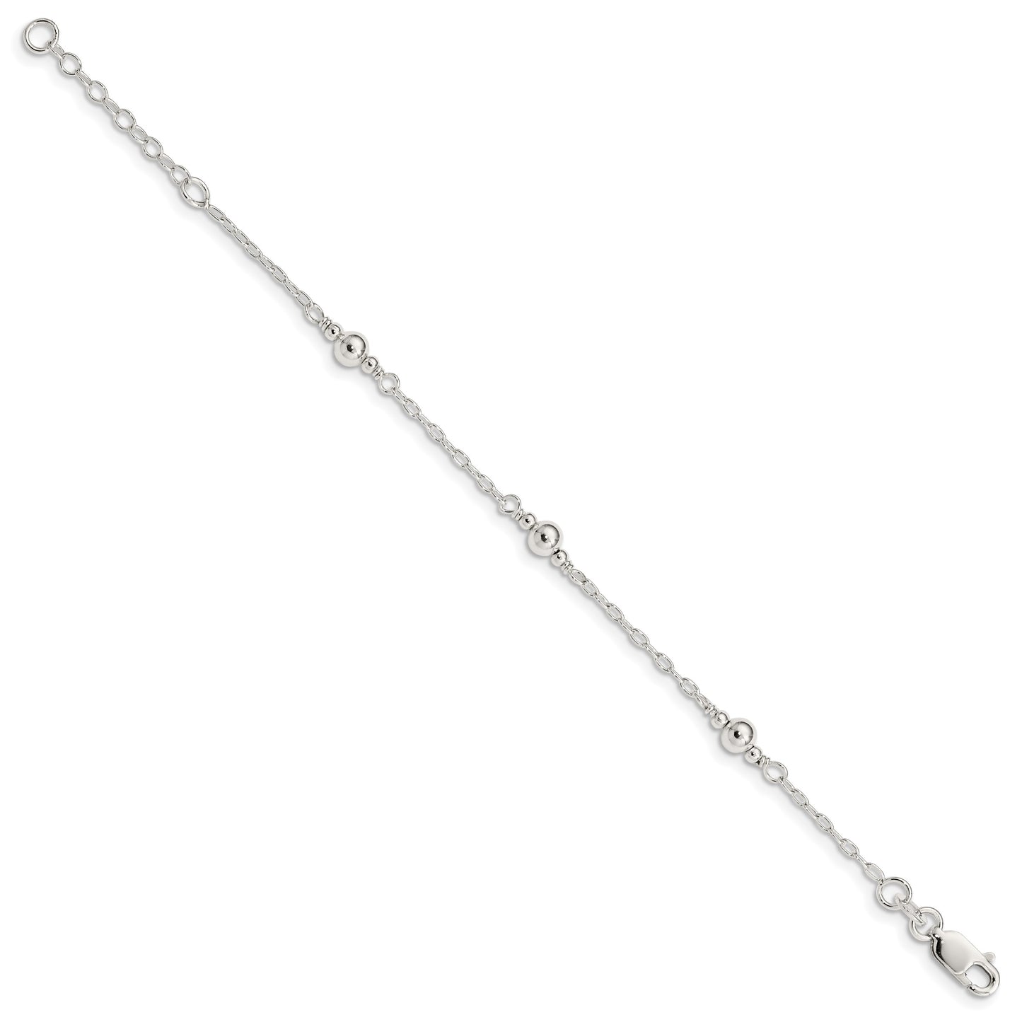Sterling Silver Polished Fancy Bead with 1in Extension Children's Bracelet
