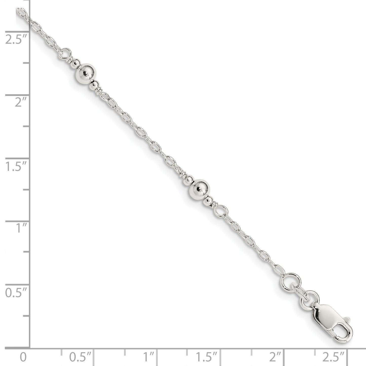 Sterling Silver Polished Fancy Bead with 1in Extension Children's Bracelet