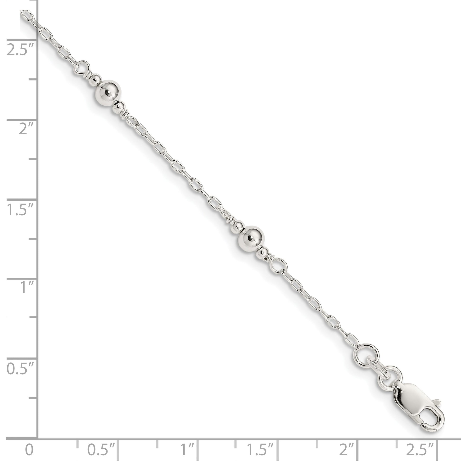 Sterling Silver Polished Fancy Bead with 1in Extension Children's Bracelet