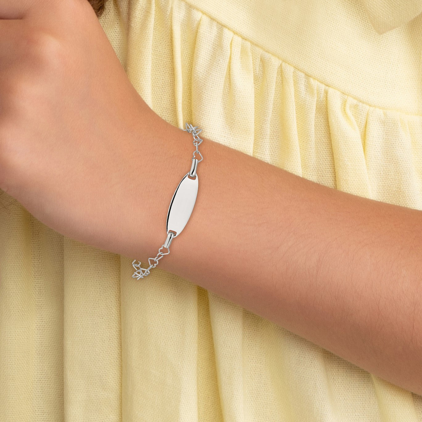 Sterling Silver Polished Engraveable Children's ID Heart Link Bracelet