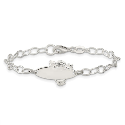 Sterling Silver Polished Angel Baby Engraveable ID Bracelet