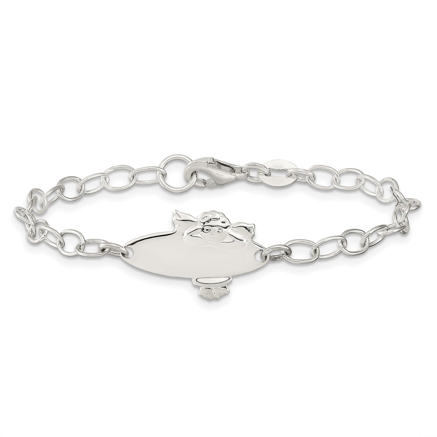 Sterling Silver Polished Angel Baby Engraveable ID Bracelet