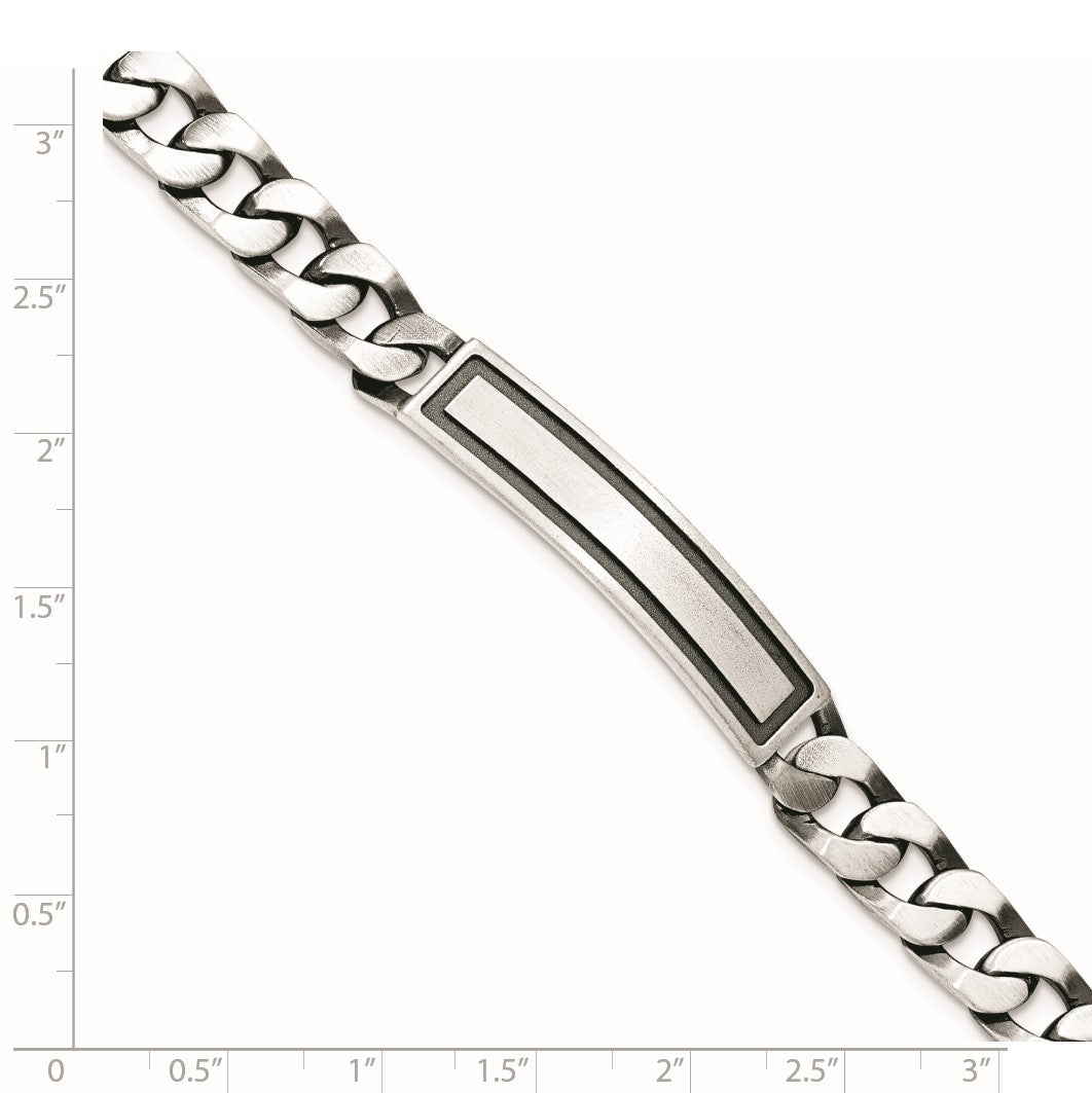 Sterling Silver Antiqued Satin  Curb Link ID Bracelet