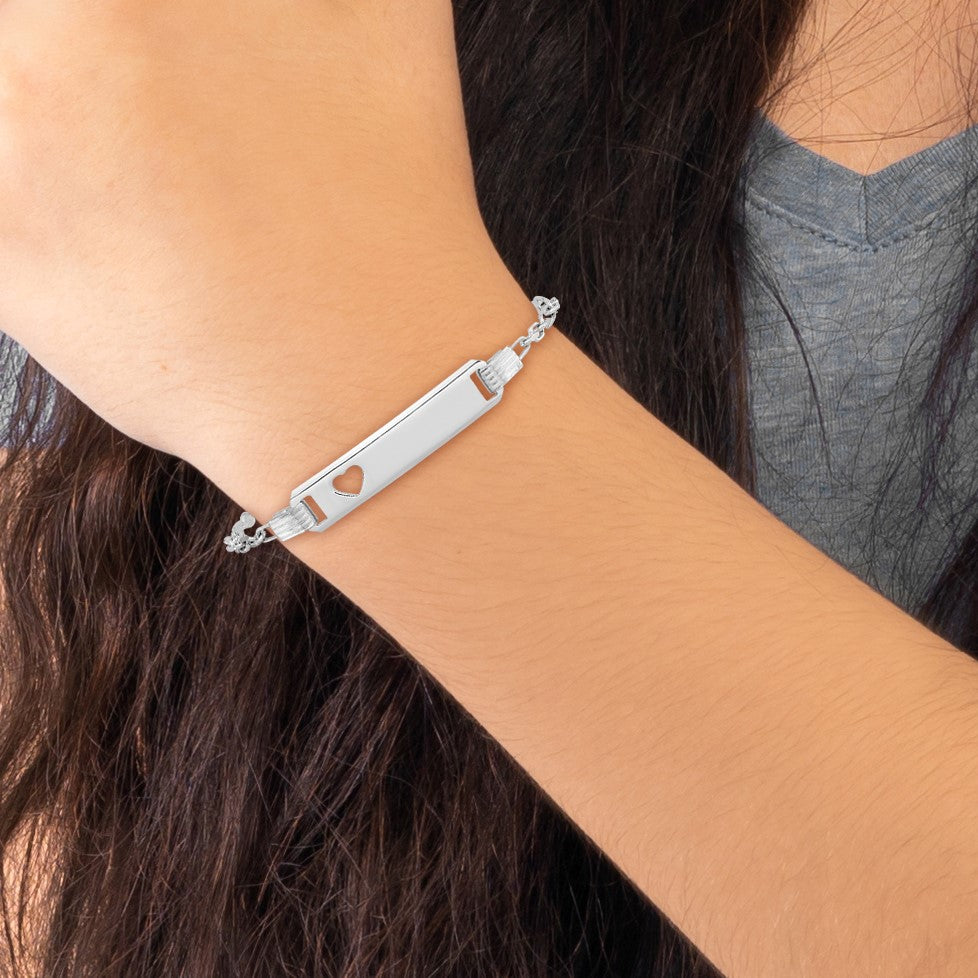 Sterling Silver Polished Childrens ID with Heart Bracelet