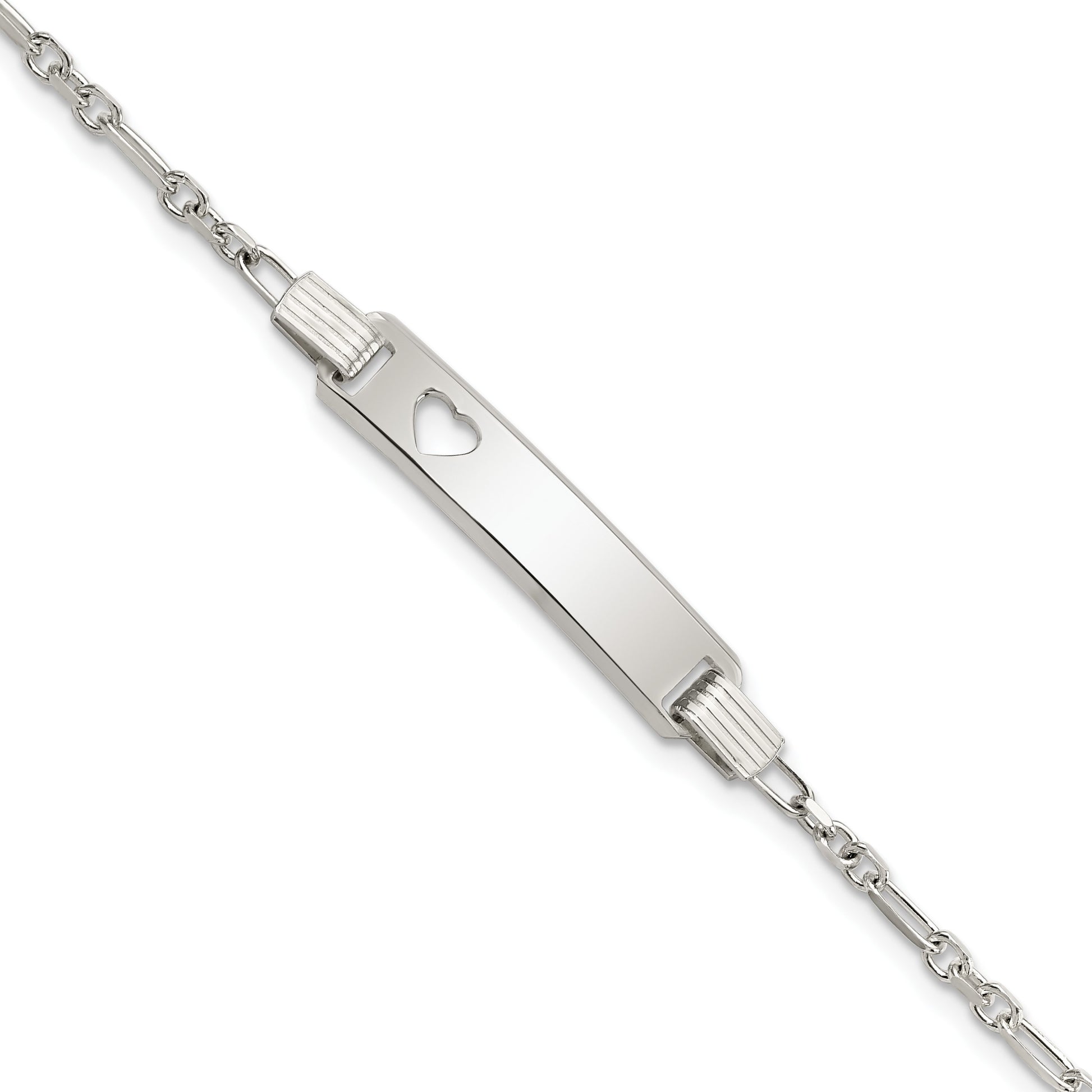 Sterling Silver Polished Childrens ID with Heart Bracelet