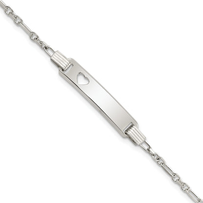 Sterling Silver Polished Childrens ID with Heart Bracelet