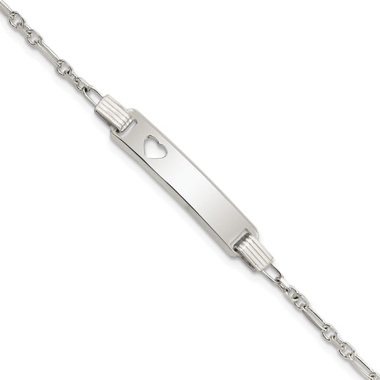 Sterling Silver Polished Childrens ID with Heart Bracelet