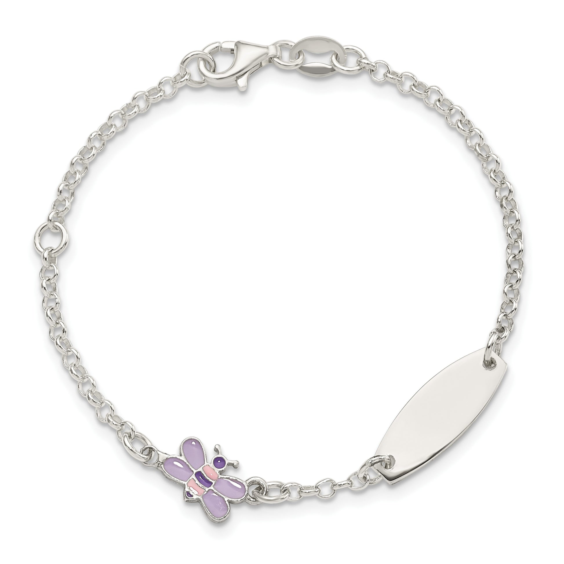 Sterling Silver Childrens Enameled Butterfly 5.5in Plus 1IN EXT ID Bracelet
