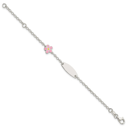 Sterling Silver Childrens Enameled Flower 5in Plus 1IN EXT ID Bracelet
