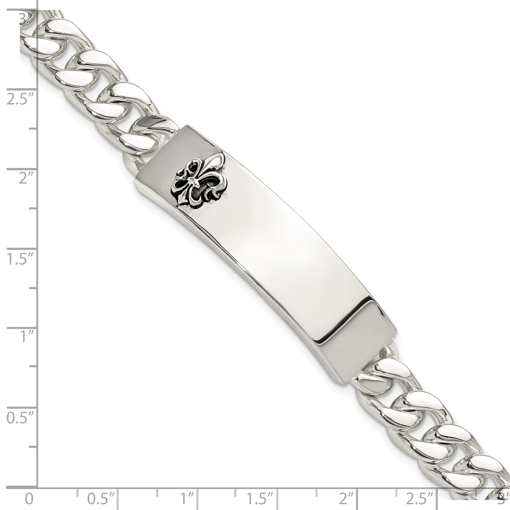 Sterling Silver Antiqued Fleur-de-lis ID Men's Bracelet