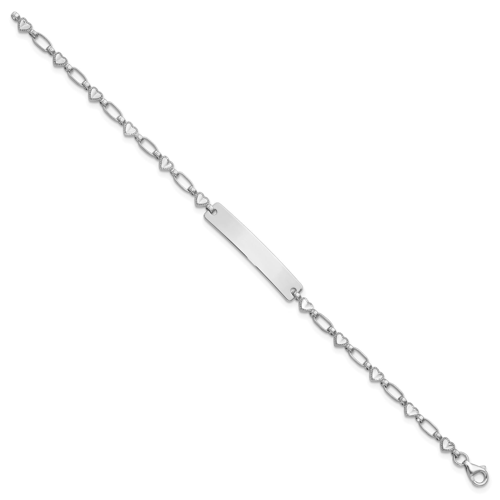 Sterling Silver Rhodium-plated 6.5 inch Hearts Children's ID Bracelet