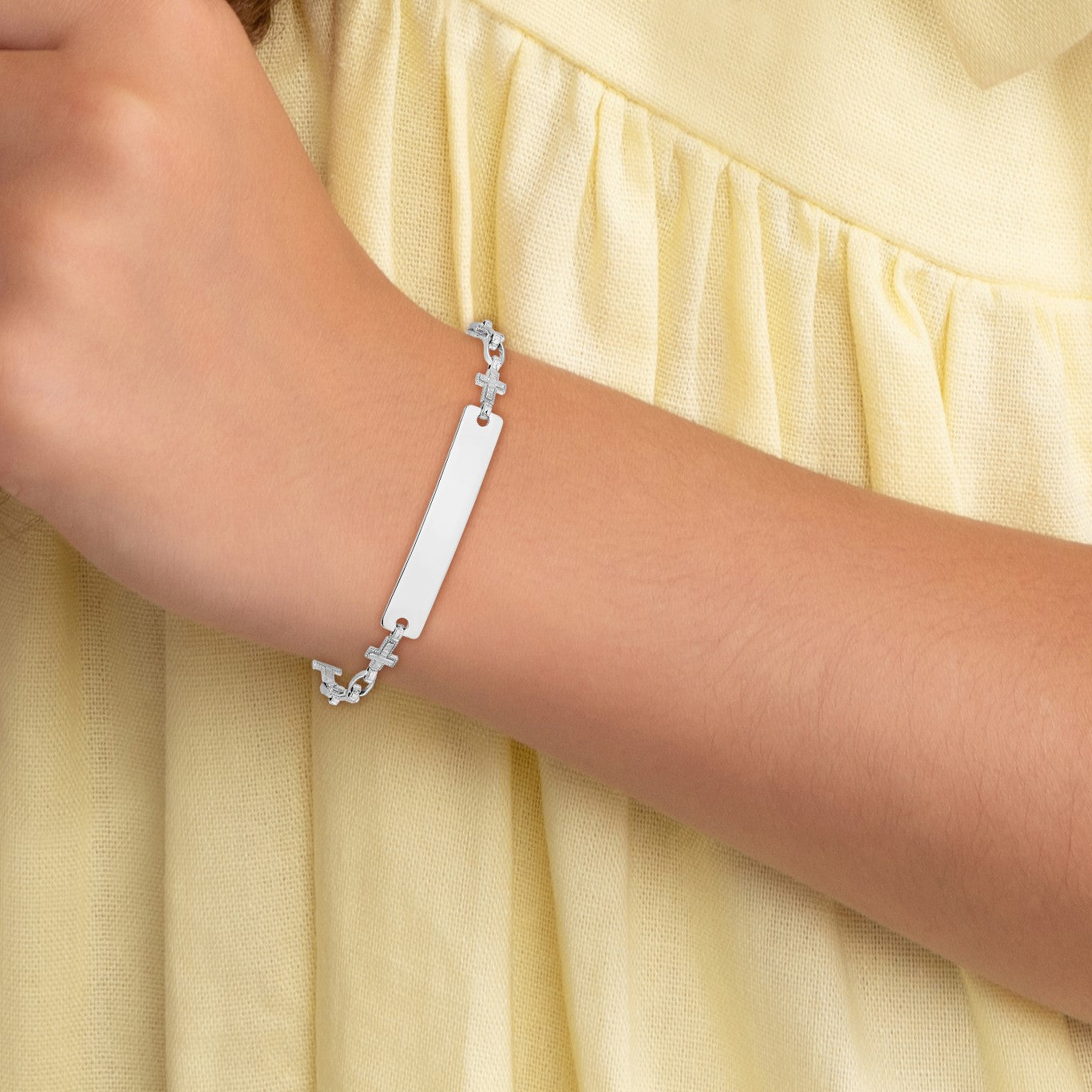 Sterling Silver Rhodium-plated 6.25 inch Cross Children's ID Bracelet