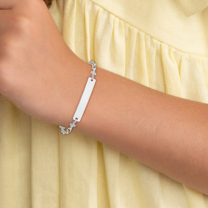 Sterling Silver Rhodium-plated 6.25 inch Cross Children's ID Bracelet