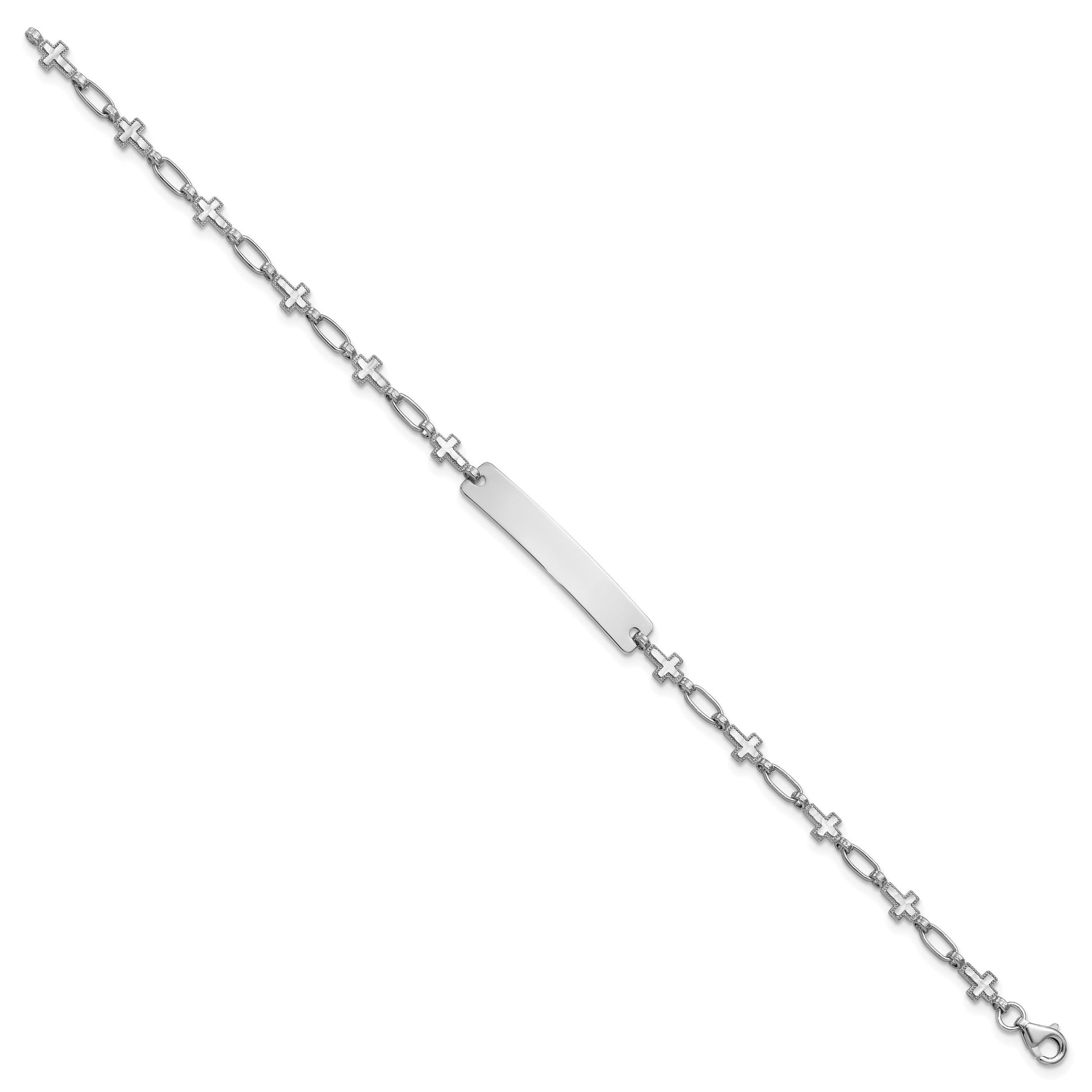 Sterling Silver Rhodium-plated 7.5 inch Cross ID Bracelet