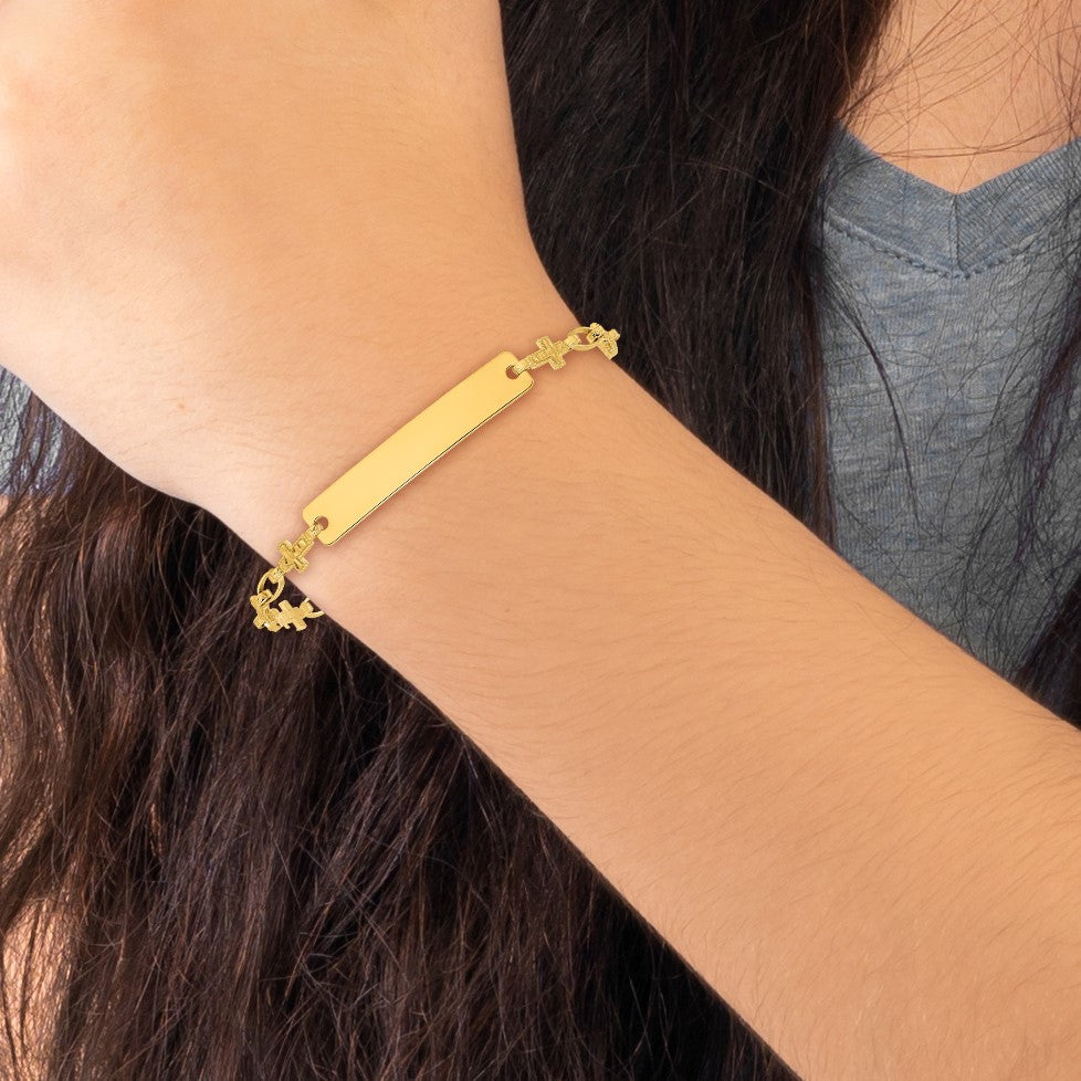 Sterling Silver Gold-tone 6.25 inch Cross Children's ID Bracelet